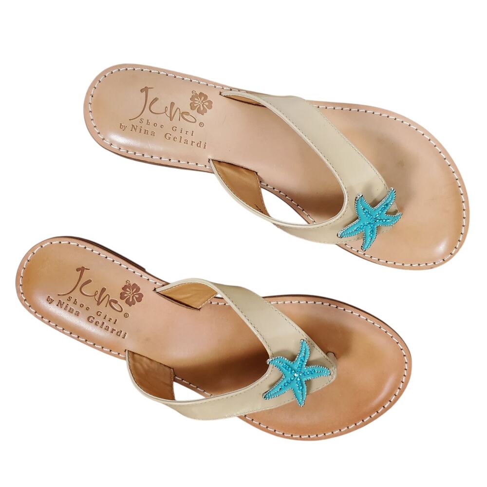 Juno Shoe Girl Maya Jeweled Starfish Thong Sandals EU 38 US 8 Leather Tan Shoe - Picture 9 of 11